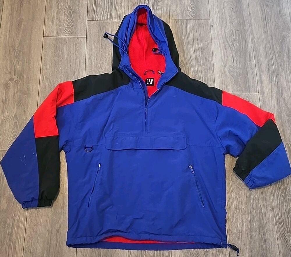Vintage 90s GAP Alpine Series Anorak Jacket Mens L Blue Red Black Colorblock